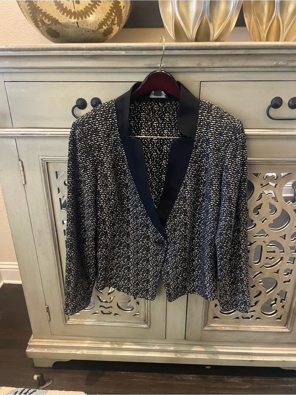 St. John Black and White Tweed Open-Front Blazer